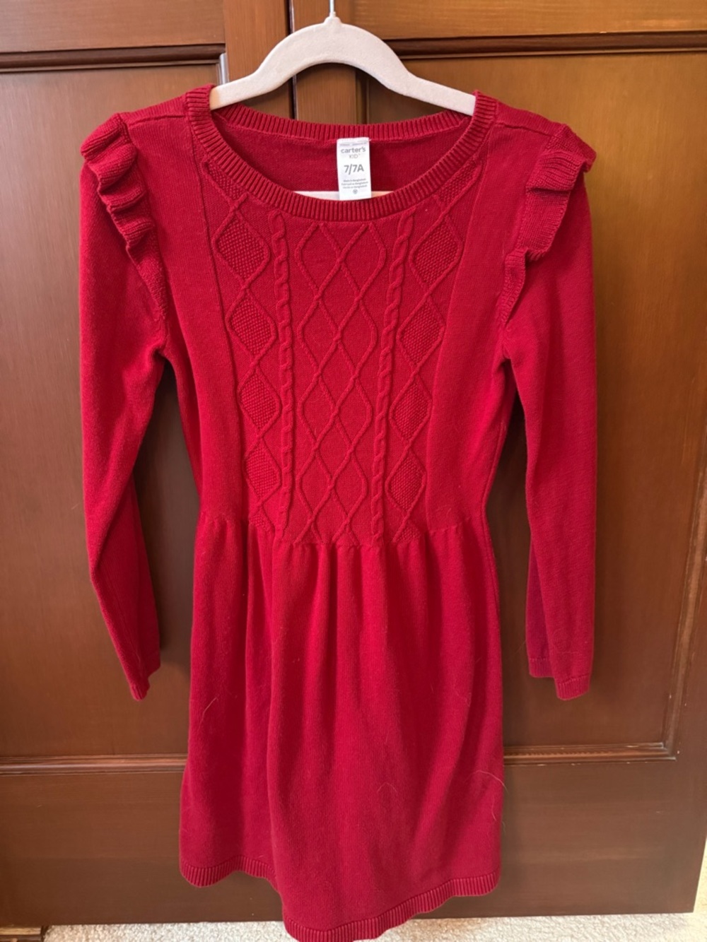 Carter's Bright Red Cable-Knit Ruffle Shoulder Dress